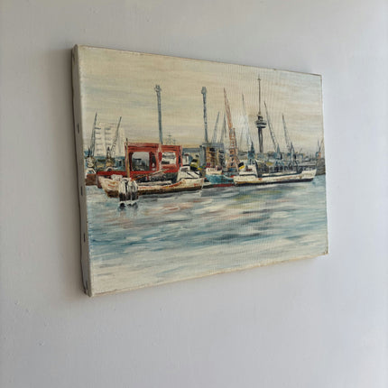 Handcrafted Harbor Scene Oil Painting "Harbor Boats" Elegant Small Artwork Holland Art Shop