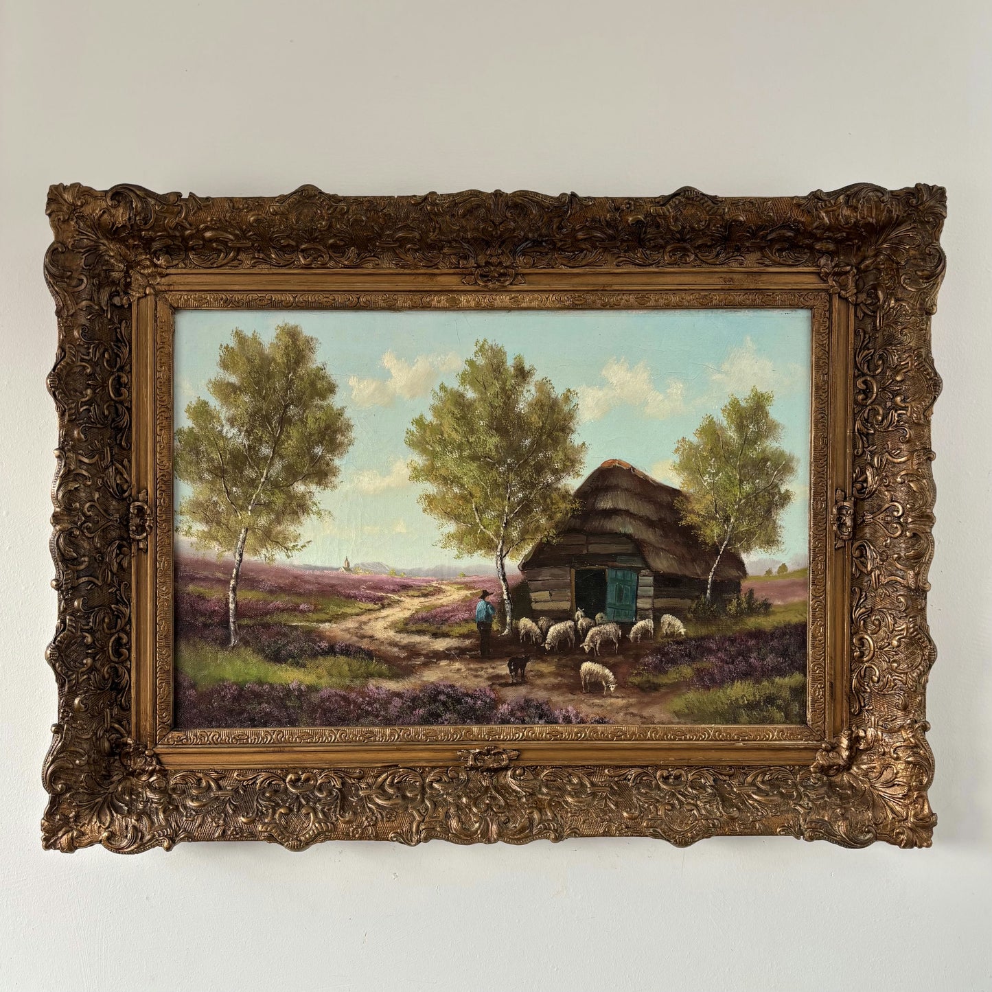 Remarkable Oil Painting Animals "Shepherds Hut" Wonderful Large Art