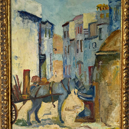 Fine Oil Painting Cityscape "Street Cart Horse" Handcrafted Medium Art Holland Art Shop