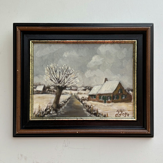 Traditional Winter Landscape Oil Painting "Snowy Tree" Rustic Small Art Holland Art Shop