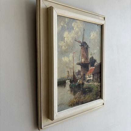 Vintage Landscape Oil Painting "Old Windmill" Original Dutch Artwork Holland Art Shop