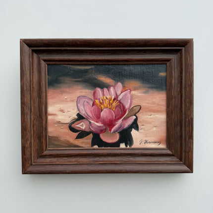 Timeless Floral Still Life Oil Painting "Pink Lotus" Original Small Art Holland Art Shop