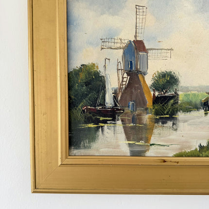 Rustic Harbor Scene Oil Painting "River Windmill" Elegant Art Holland Art Shop