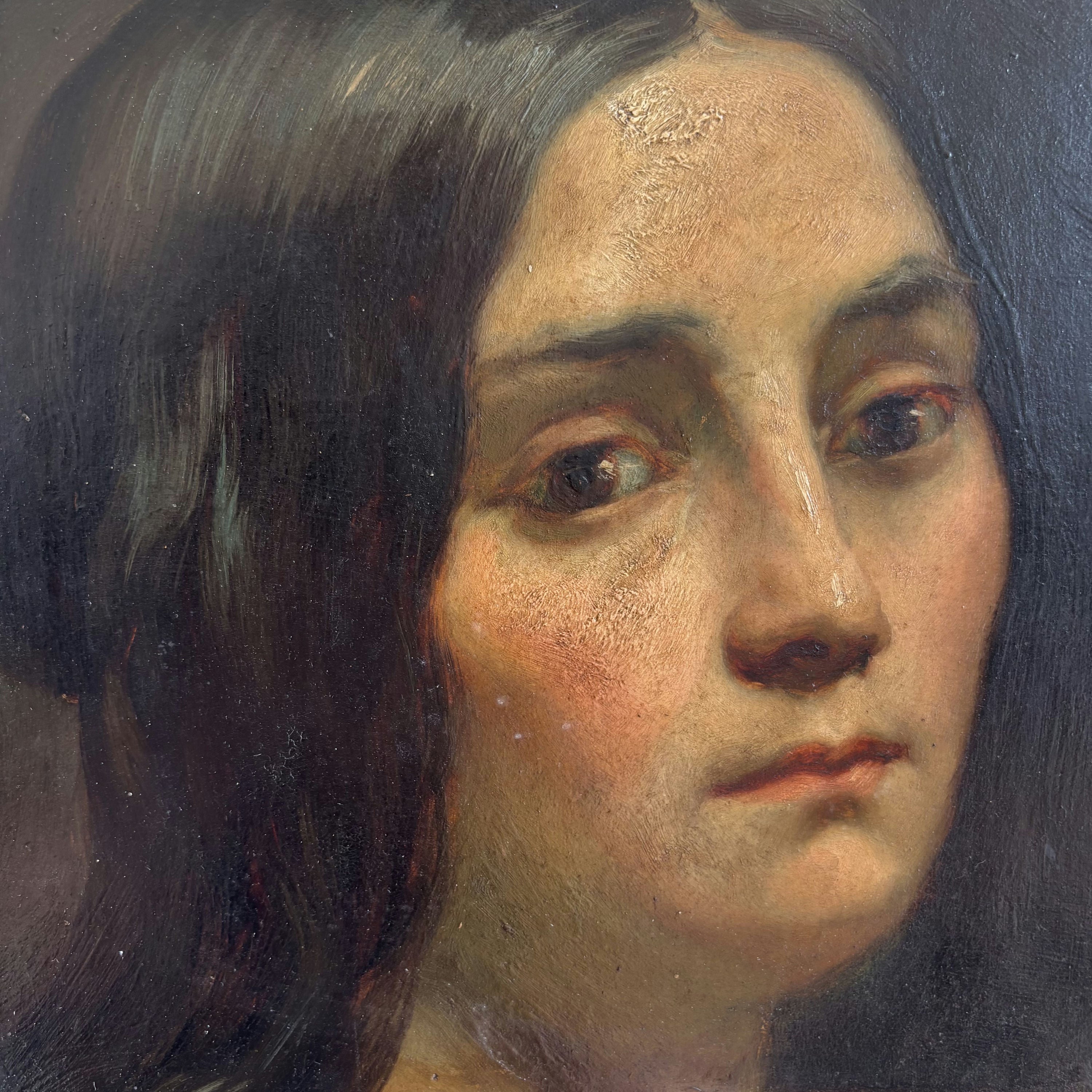 1850 Antique Portrait Oil Painting 