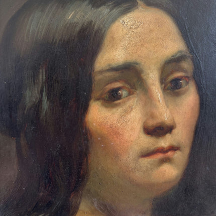 1850 Antique Portrait Oil Painting "Young Woman" Artwork Holland Art Shop