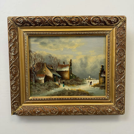 Elegant Winter Landscape Oil Painting "Village Houses" Classic Small Art Holland Art Shop