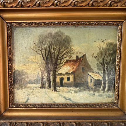 Traditional Winter Landscape Oil Painting "Snowy Cottage" Rustic Small Artwork Holland Art Shop