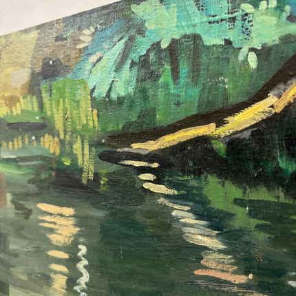 Expressive Harbor Scene Oil Painting "River Reflection" Refined Art Holland Art Shop