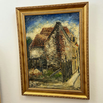 Nicolaas Huppes 1939 Cityscape Oil Painting "Tiled Roof" Large Artwork Holland Art Shop