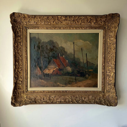 Handcrafted Oil Painting Landscape "Red Roofs Scene" Authentic Belgique Art Holland Art Shop