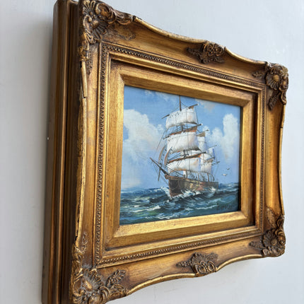 Refined Seascape Oil Painting "Sailing Ship" Traditional Small Artwork Holland Art Shop
