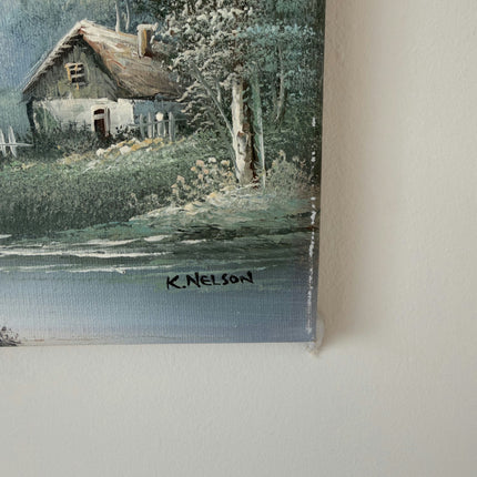Traditional Oil Painting Winter Landscape "Rustic Cabin" Vintage Small Art Holland Art Shop