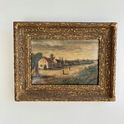 1924 Antique Landscape Oil Painting "Gilded Frame" Small Art Holland Art Shop