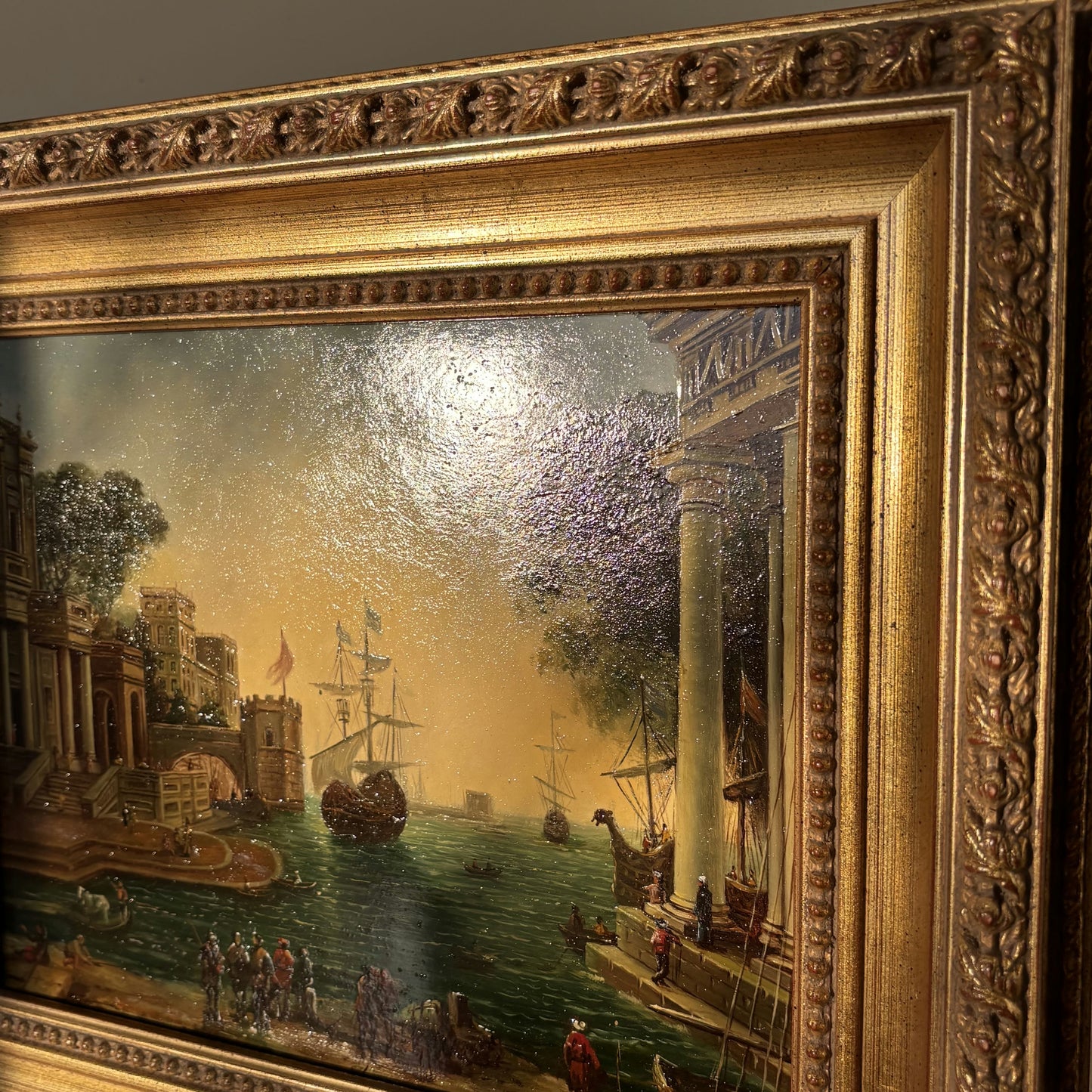 Fine Oil Painting Harbor Scene "Harbor Scene" Figurative French Artwork