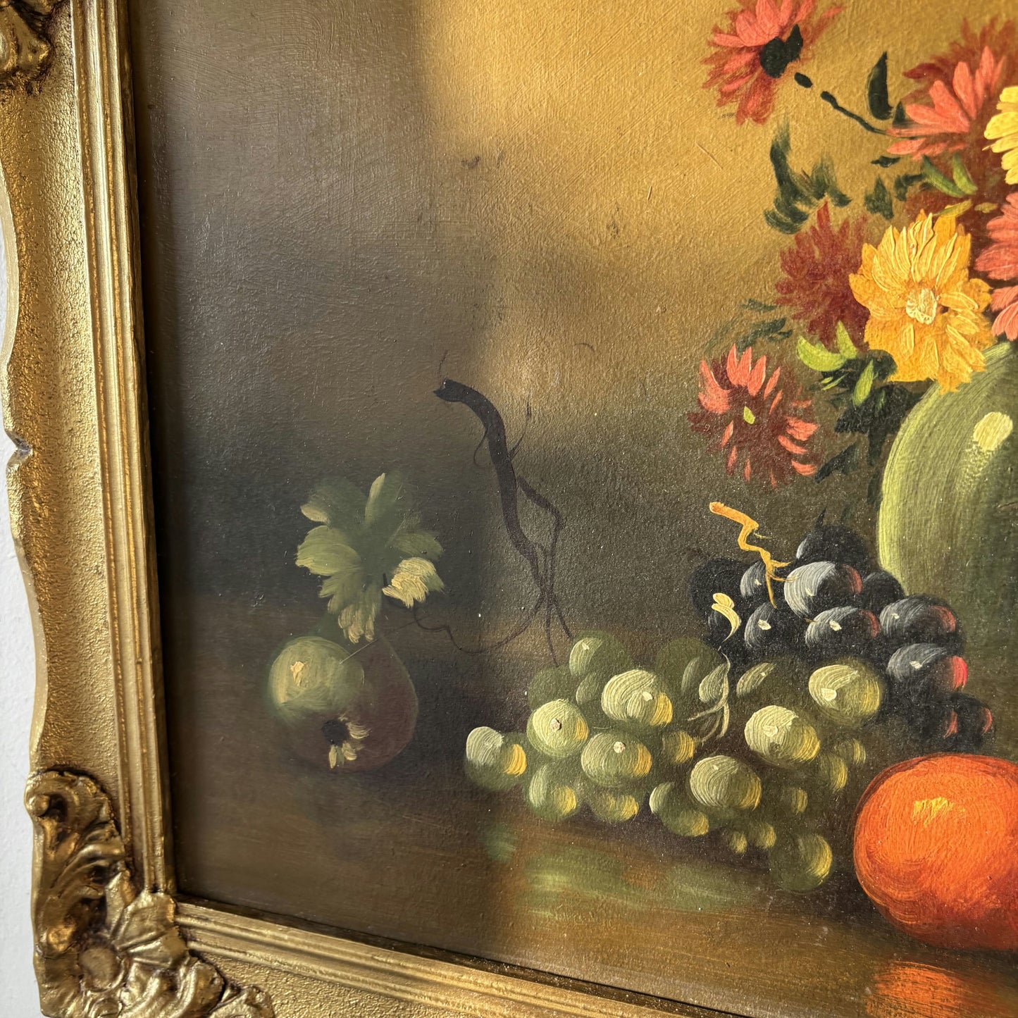 Antique Flowery Still Life Oil Painting "Fruit Arrangement" Refined Medium Art