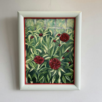 Classic Landscape Oil Painting "Red Flowers" Rustic Small Artwork Holland Art Shop