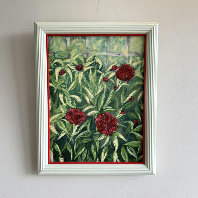 Classic Landscape Oil Painting "Red Flowers" Rustic Small Artwork Holland Art Shop