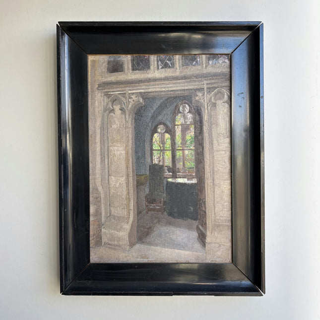 Handcrafted Church Interior Oil Painting "Arched Window" Expressive Artwork Holland Art Shop