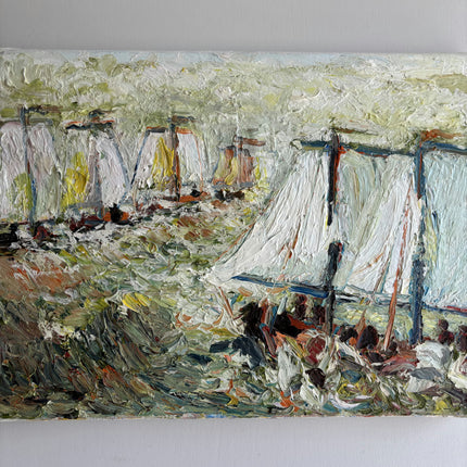 Vintage Seascape Oil Painting "Sailing Boat" Expressive Small Art Holland Art Shop