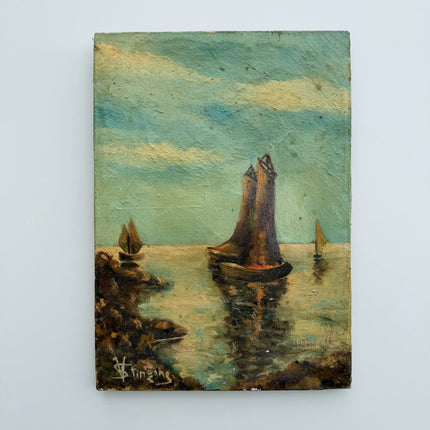 Refined Seascape Oil Painting "Sailboat Hull" Original Small Artwork Holland Art Shop