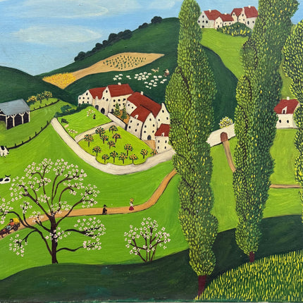 Vintage Folk Art Oil Painting "Lone Tree" Original Artwork Holland Art Shop