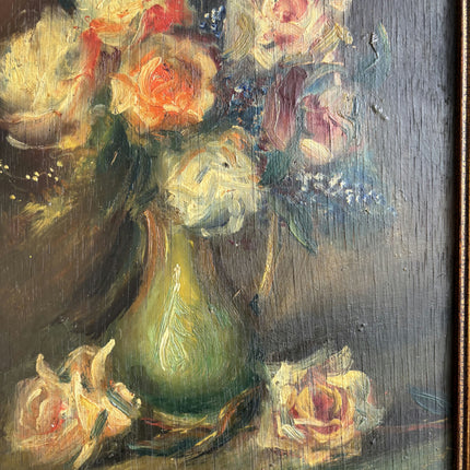 19th Century Antique Floral Still Life Oil Painting "Vase Flowers" Small Art Holland Art Shop