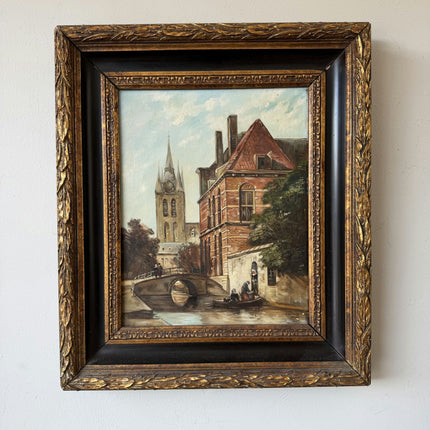 Intriguing Oil Painting Cityscape "Canal Bridge" The Hague (Netherlands) Artwork Holland Art Shop