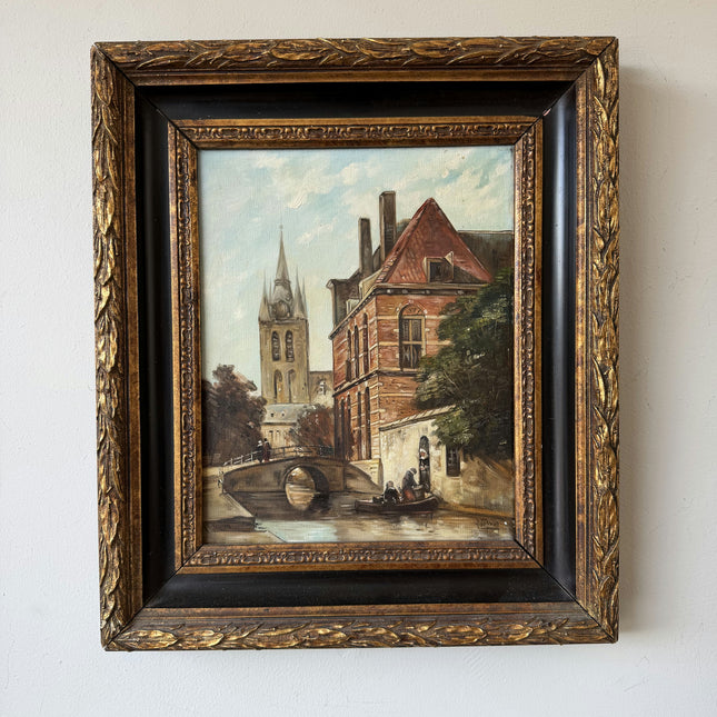 Intriguing Oil Painting Cityscape "Canal Bridge" The Hague (Netherlands) Artwork Holland Art Shop