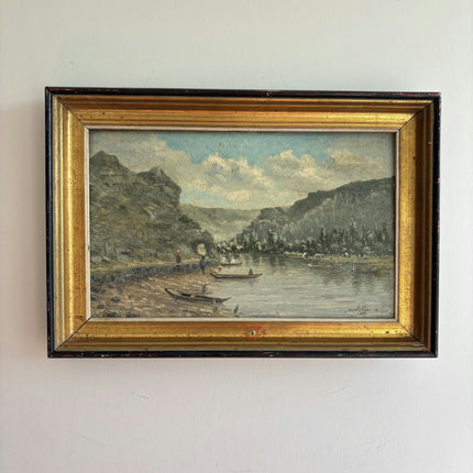 Authentic Landscape Oil Painting "River Boats" Elegant Small Art Holland Art Shop