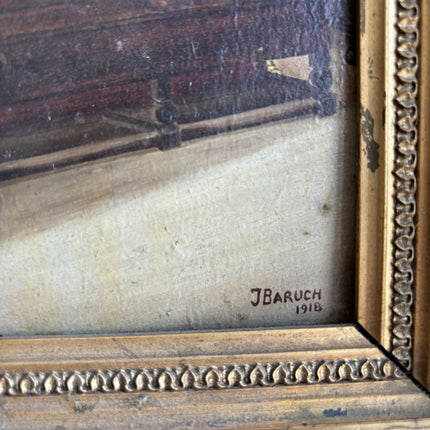 1918 Antique Church Interior Oil Painting "Gilded Frame" Dutch Art Holland Art Shop