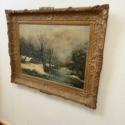 Expressive Winter Landscape Oil Painting "Snowy Cabin" Elegant Large Art Holland Art Shop