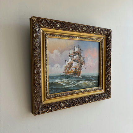 Elegant Seascape Oil Painting "Sailing Ship" Original Small Art Holland Art Shop