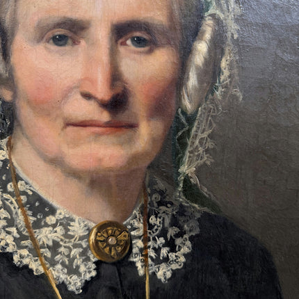 19th Century Antique Portrait Oil Painting "Elderly Woman" Large Artwork Holland Art Shop