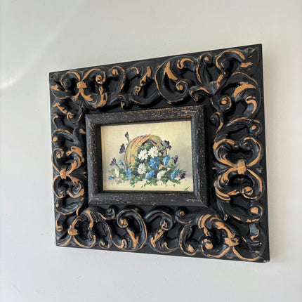 Classic Floral Still Life Oil Painting "Carved Frame" Original Small Artwork Holland Art Shop