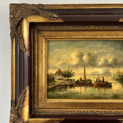 Handcrafted Oil Painting Scenery "River Scene" Fine Small Artwork Holland Art Shop