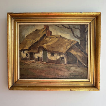 Classic Farm Oil Painting "Thatched Cottage" Original Art Holland Art Shop