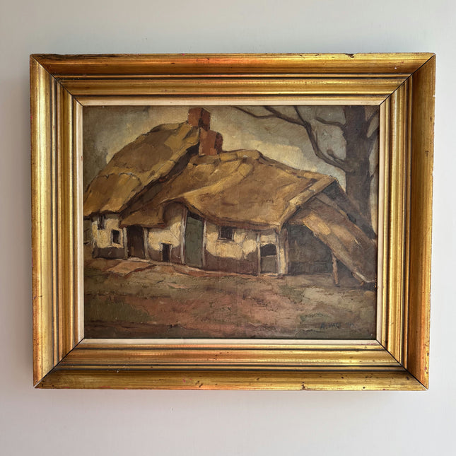 Classic Farm Oil Painting "Thatched Cottage" Original Art Holland Art Shop