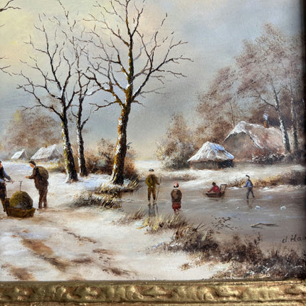Classic Winter Landscape Oil Painting "Winter Village" Refined Artwork Holland Art Shop