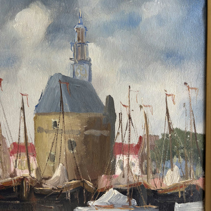 Expressive Harbor Scene Oil Painting "Masted Boats" Timeless Dutch Art Holland Art Shop