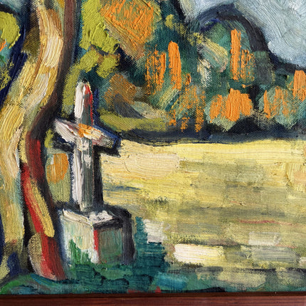 Expressive Landscape Oil Painting "White Church" Rustic Art Holland Art Shop