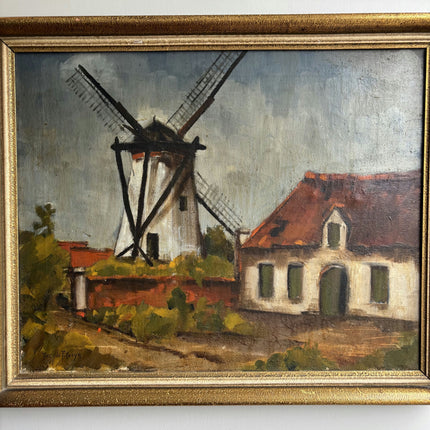 Rustic Landscape Oil Painting "Old Windmill" Handcrafted Artwork Holland Art Shop