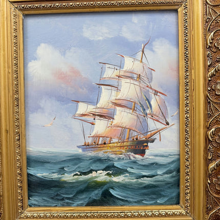 Refined Seascape Oil Painting "Sailing Ship" Elegant Small Artwork Holland Art Shop