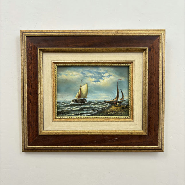 Expressive Seascape Oil Painting "Sailing Boat" Rustic Spanish  Art Holland Art Shop