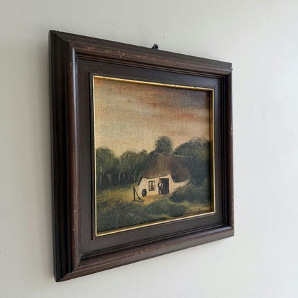 Elegant Landscape Oil Painting "Thatched Cottage" Timeless Small Artwork Holland Art Shop