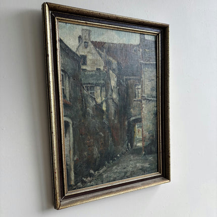 Original Cityscape Oil Painting "Canal Boats" Refined Small Art Holland Art Shop