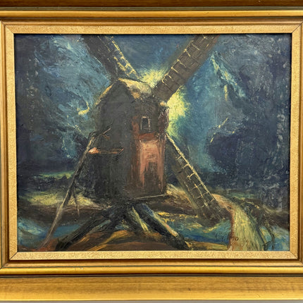 Authentic Landscape Oil Painting "Windmill Tower" Rustic Large Art Holland Art Shop