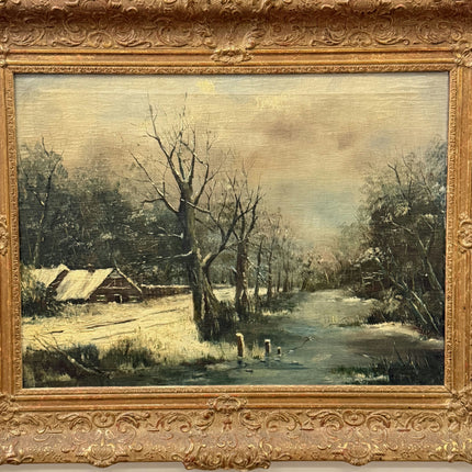 Expressive Winter Landscape Oil Painting "Snowy Cabin" Elegant Large Art Holland Art Shop
