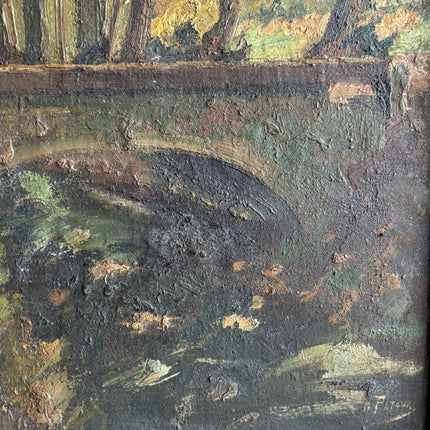 19th Century Antique Landscape Oil Painting "Arched Bridge" Artwork Holland Art Shop