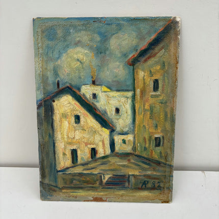 Expressive Cityscape Oil Painting "Painted Brushstrokes" Vintage Small Art Holland Art Shop
