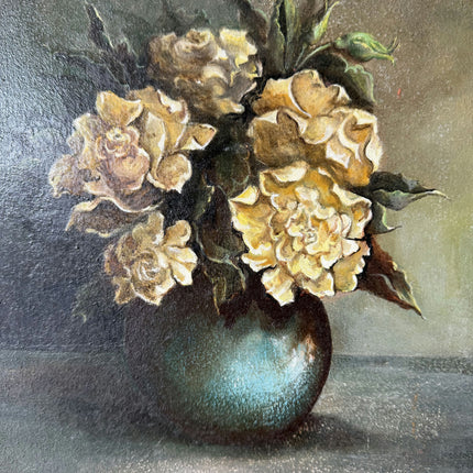 Refined Flowery Still Life Oil Painting "Yellow Roses" Traditional Small Artwork Holland Art Shop